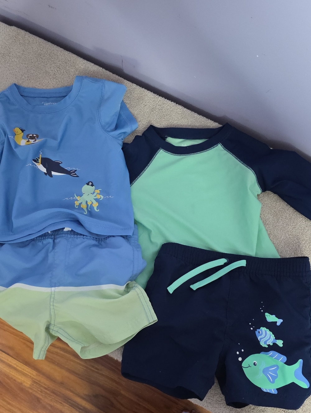 2 First Impressions Blue and Mint Boys Two-Piece Swim Set